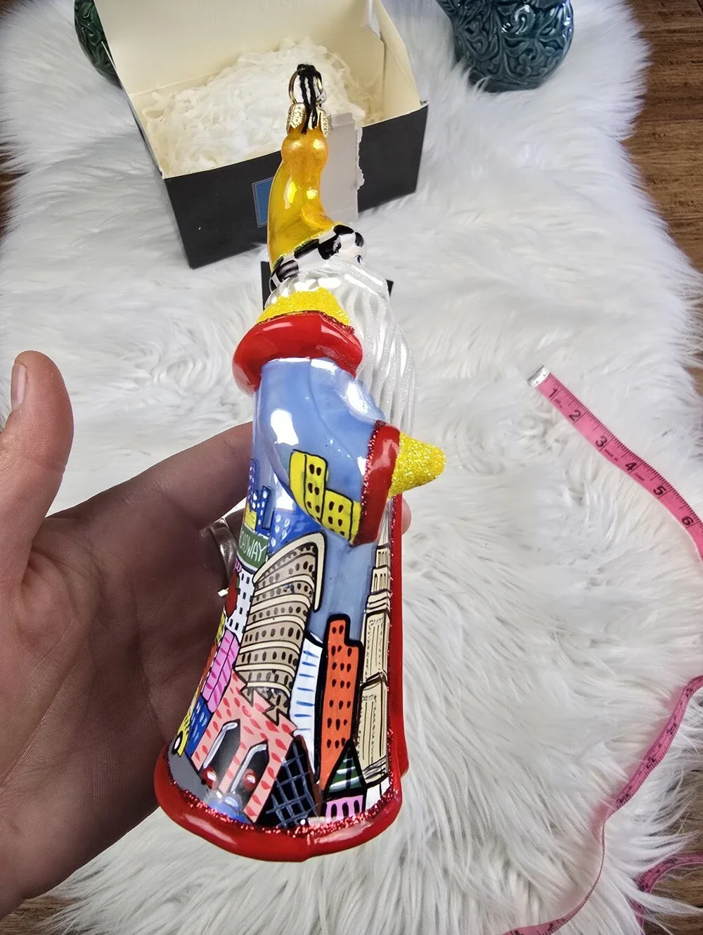 Joy To The World Glitterazzi New York Pop Art Santa Christmas Glass Ornament
